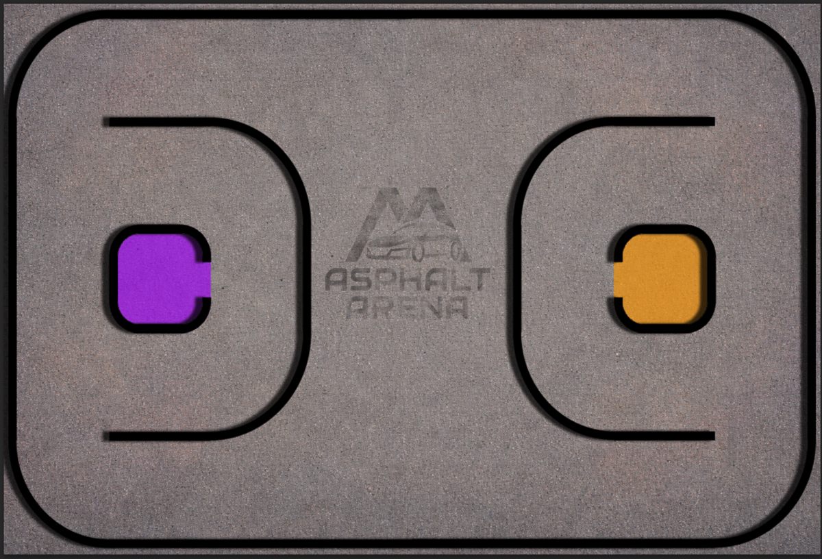 Top-down view of the Asphalt Arena practice layout